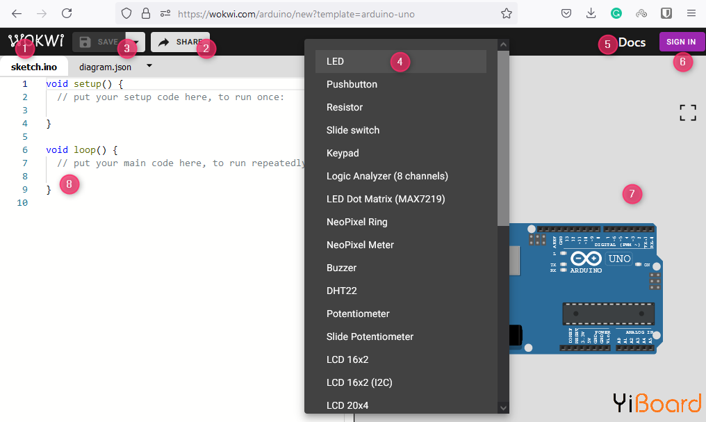 Arduino Simulator - parts of the simulator labelled.png